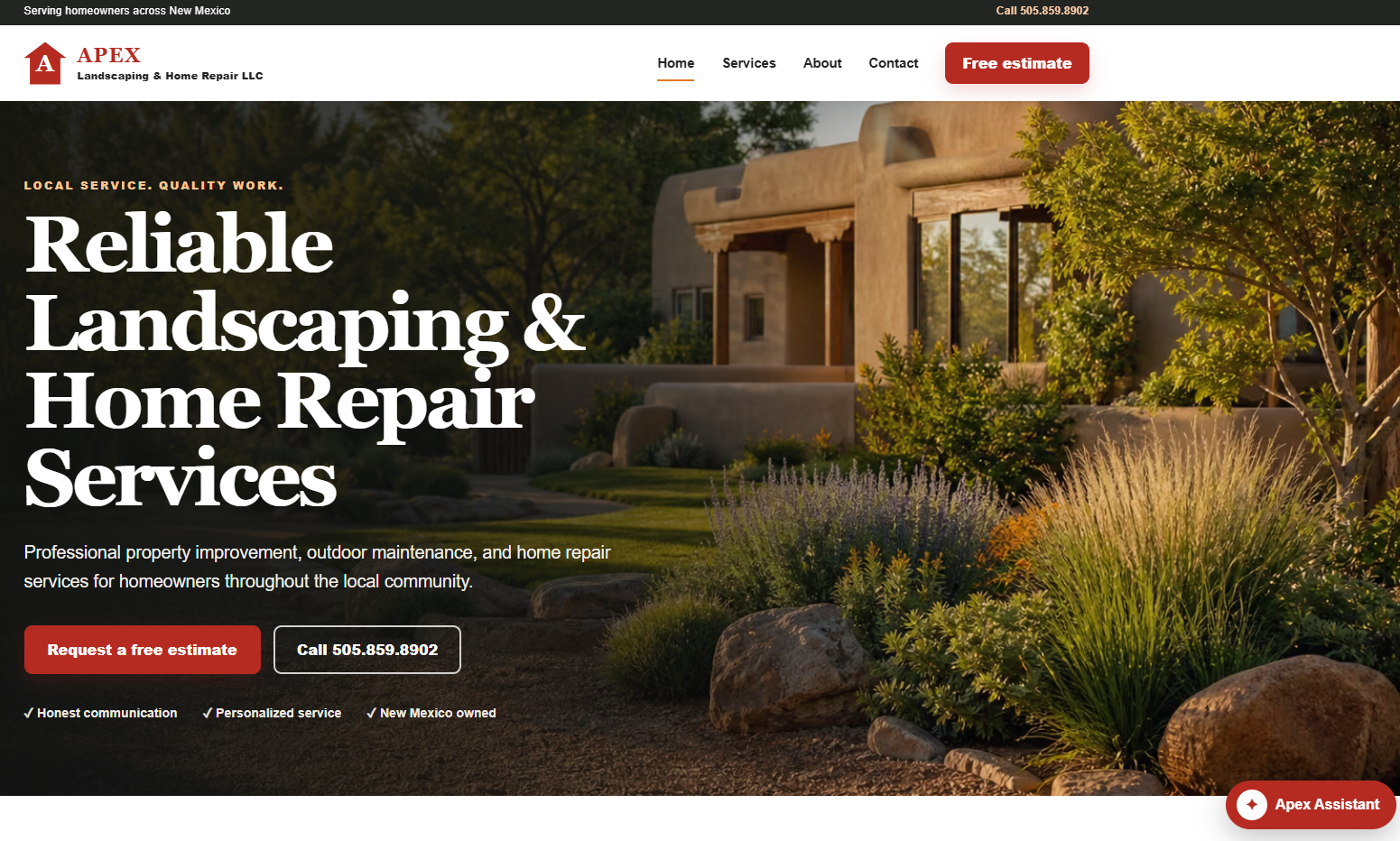 Service business website homepage screenshot